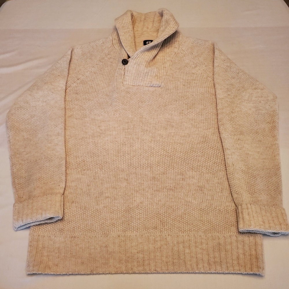 Wool Blend Knit Sweater Mens L Natural Oatmeal